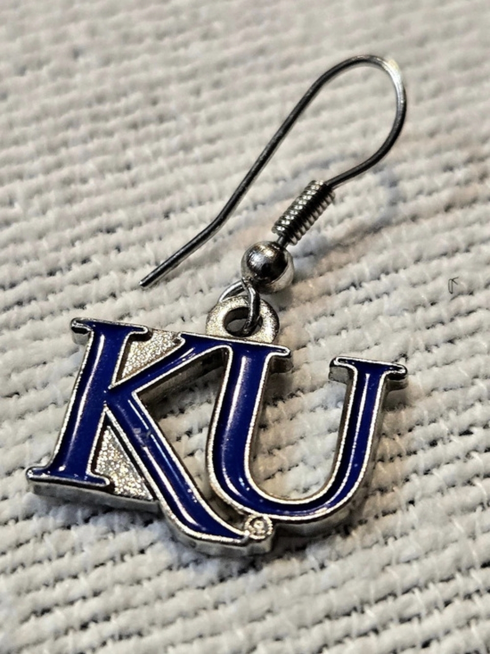 University of Kansas KU letter earrings Blue & Silver